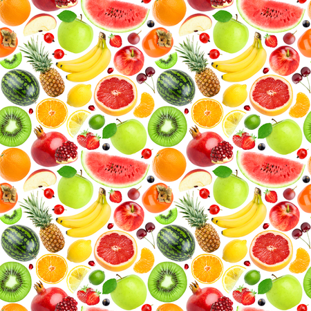 Fruits seamless pattern. Background of fresh falling mixed fruits. Healthy foodの写真素材