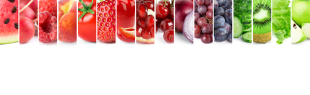 Color of fruits and vegetables on white background. Fresh foodの写真素材