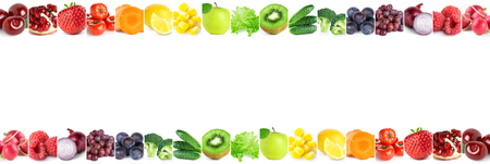 Collection of color fruits and vegetables. Collage of fresh ripe food. Food conceptの写真素材