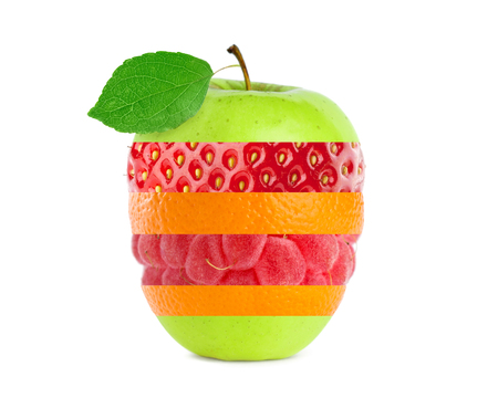 Collage of ripe fruit on white background. Stack of fruits. Conceptの写真素材