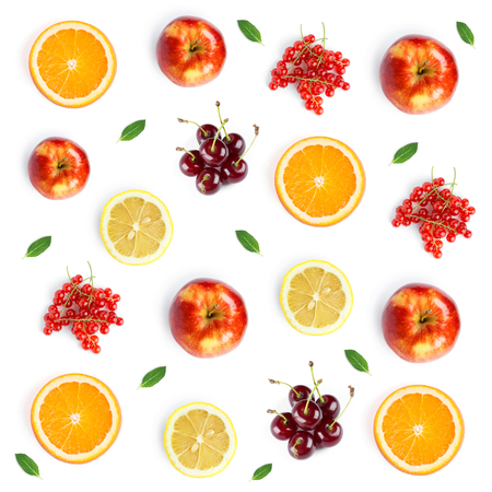 Fruits  pattern. Background of fresh mixed fruits. Top view. Healthy foodの写真素材