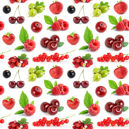 Fruits and berries seamless pattern. Background of collection mixed fruitsの写真素材