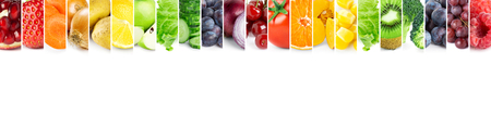 Collage of color fruits and vegetables. Fresh ripe food. Food conceptの写真素材
