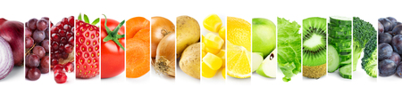 Collage of color fruits and vegetables. Fresh ripe food. Food conceptの写真素材