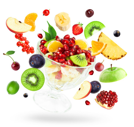 Fresh mixed fruits on white background. Fruit saladの写真素材
