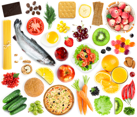 Collection of food and drink. Top view. Fruits and vegetables. Fresh foodの写真素材