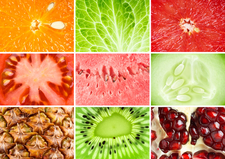 Collection of fresh fruit and vegetable textures.の写真素材