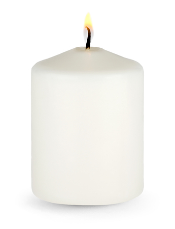 White wax candle on white backgroundの写真素材