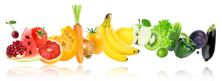Color fruits and vegetables on white background. Food conceptの写真素材