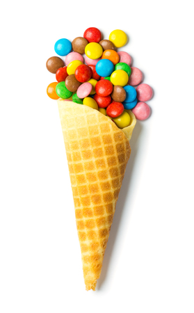 Colorful candies in coneの写真素材