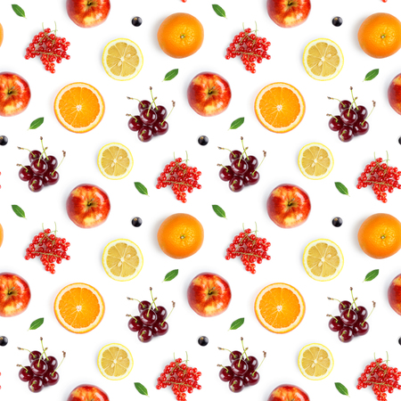 Fruits seamless pattern. Food background. Top viewの写真素材