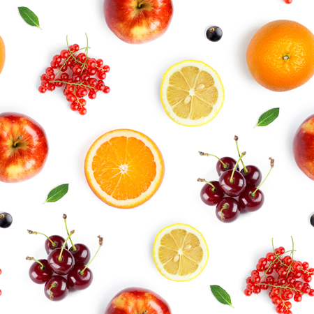 Fruits seamless pattern. Food background. Top viewの写真素材