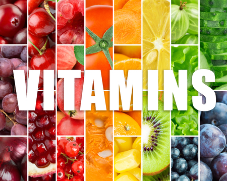 Background of fresh fruits and vegetables. Vitaminsの写真素材