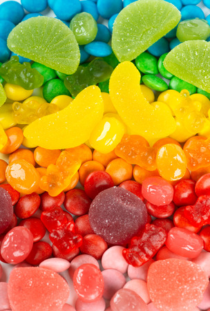 Background of mixed colorful candies. Color sweets textureの写真素材
