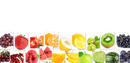 Collage of color fruits. Fresh ripe food. Food conceptの写真素材