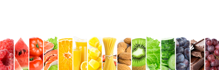 Collage of mixed fresh color healthy food.の写真素材