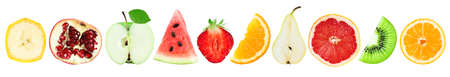 Collection of fruit slices isolated on white background. Fresh foodの写真素材