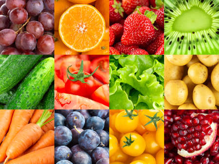 Collage of fruits and vegetables. Fresh foodの写真素材