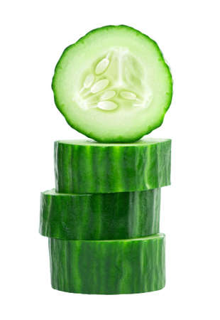 Cucumber slice on white backgroundの写真素材