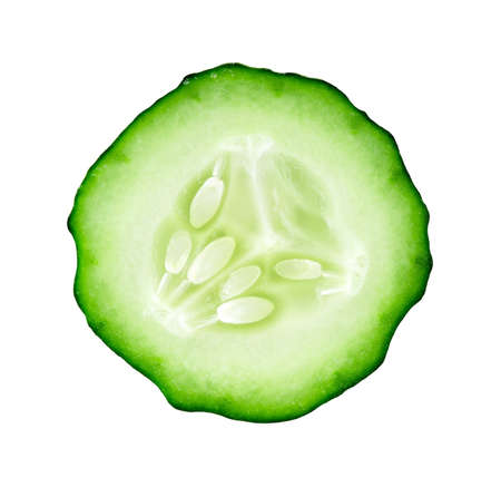 Cucumber slice isolated on white backgroundの写真素材