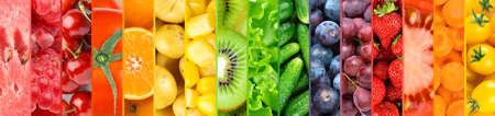 Background of fruits, vegetables and berries. Fresh color food. Healthy lifestyleの写真素材