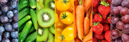 Background of fruits, vegetables and berries. Fresh color food. Healthy lifestyleの写真素材