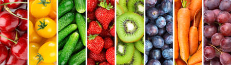 Background of fruits and vegetables. Healthy lifestyle. Fresh food. Top viewの写真素材