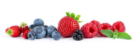 Sweet berries on white background. Fresh fruit closeupの写真素材
