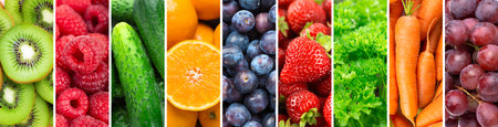 Fruits, vegetables and berries. Fresh food background. Healthy foodの写真素材