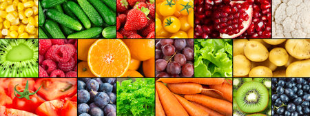 Background of fruits, vegetables and berries. Fresh foodの写真素材