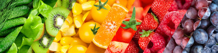 Background of fruits and vegetables. Fresh color food. Healthy foodの写真素材