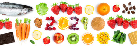 Fruits and vegetables. New year 2021 made of delicious food on the white background. Healthy food. Textureの写真素材