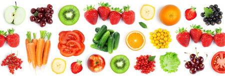 Fruits and vegetables. Fresh food on the white background. Top view. Textureの写真素材