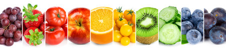 Fruits and vegetables. Collage of color food. Fresh foodの写真素材