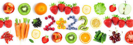 Fruits and vegetables. New year 2022 made of fruits and vegetables on the white background. Healthy food. Textureの写真素材