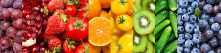 Background of fruits, vegetables and berries. Fresh foodの写真素材