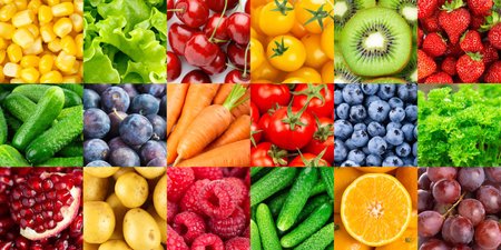 Background of fruits and vegetables. Fresh color food. Healthy foodの写真素材