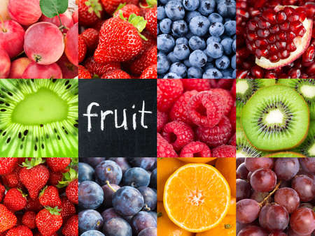 Fruits. Background of mixed ripe fruits and berries. Fresh foodの写真素材
