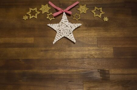 christmas decoration with white and golden glittery starsの写真素材