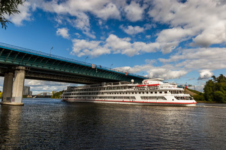 Tourist passenger ships on Moscow Canal river in summer day.のeditorial素材