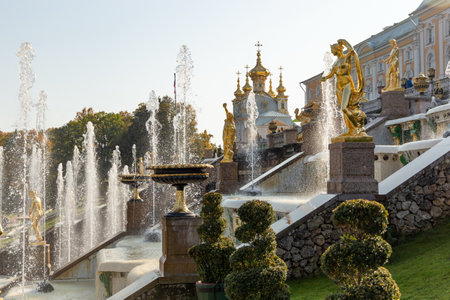 The Peterhof Palace and Gardens complex. Saint Petersburg. Russia.のeditorial素材