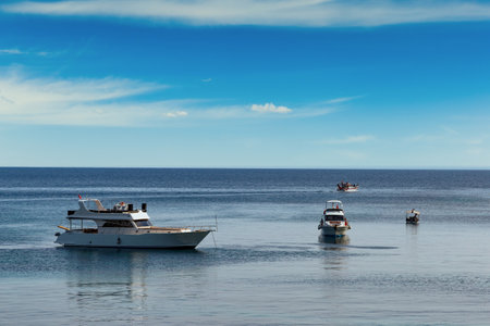 Yachts in a blue sea.のeditorial素材