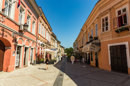NOVI SAD, SERBIA, August 8, 2021 - Empty outdoor cafes due to the Covid-19 pandemic.のeditorial素材
