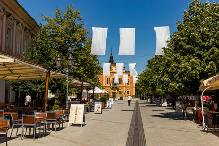 NOVI SAD, SERBIA, August 8, 2021 - Empty outdoor cafes due to the Covid-19 pandemic.のeditorial素材