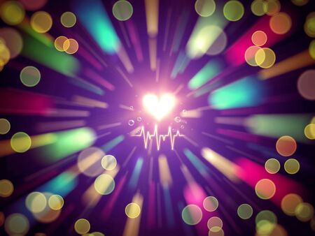 Shone heart on a multi-coloured shone abstract backgroundの写真素材