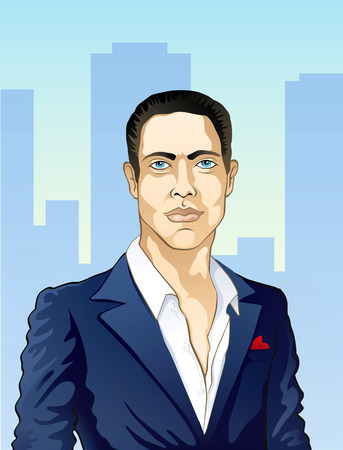 Man in a suit with an unbuttoned shirt in the cityのイラスト素材