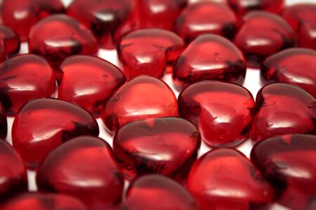 Bright red hearts on the white background の写真素材