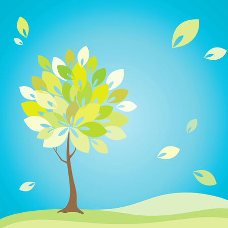 Tree with green leaves on the fieldのイラスト素材