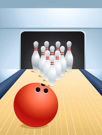 Red bowling ball smashing pinsのイラスト素材