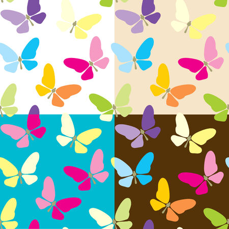 Set of four colored seamless background with butterfliesのイラスト素材